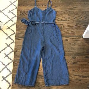 Wide leg denim jumpsuit